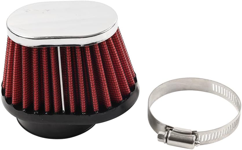 ya 5 8.10 55MM 2.17 Motorcycle Oval Air Intake Filter Cleaner Pod Washable Reusable Red