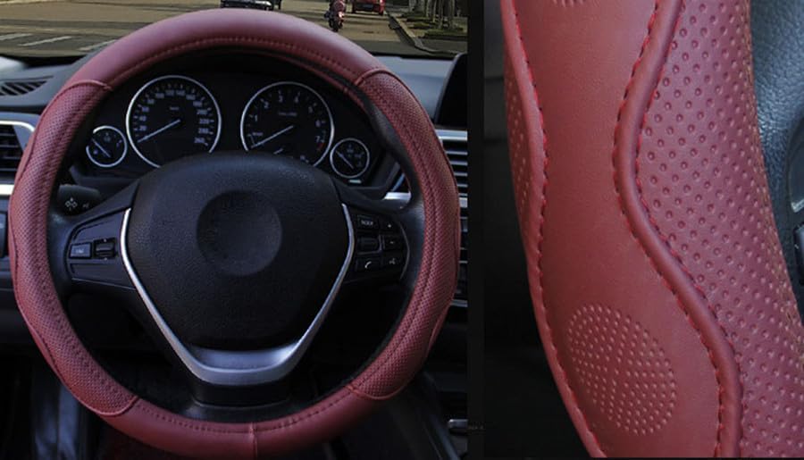 ya 12 10.8 baidi 38cm Steering Wheel Cover For Most Car Burgundy Dynamic Fiber Leather Embossed