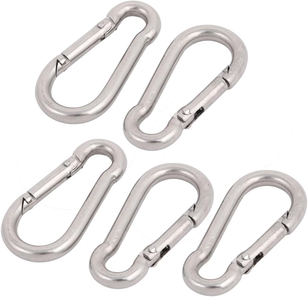 ya 26 10.21 baidi 4mm Thick 304 Stainless Steel Spring Carabiner Snap Hook Camping Keyring 5pcs