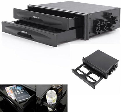 ya 9 10.24 Universal Double Din Radio Pocket Dash Storage Box Cup Drink Mount Holder UK