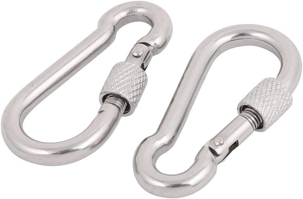 ya 26 10.21 baidi 5mm Thick 304 Stainless Steel Spring Snap Hook Carabiner Screw Lock Keyring 2pcs