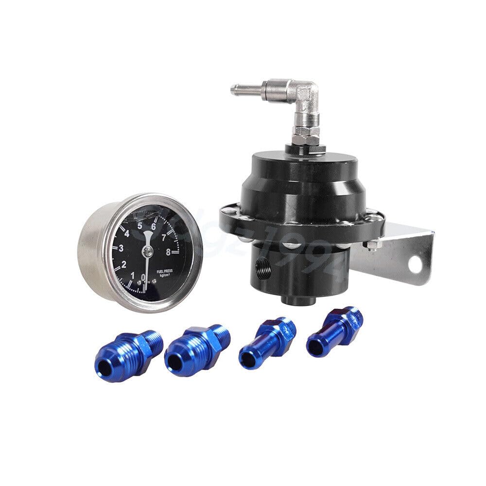 ya 2 8.15 Black Universal Adjustable Car Fuel Pressure Regulator & Oil Gauge Kit 0-160 PSI