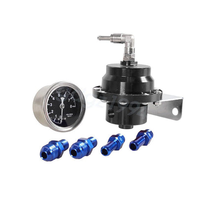 ya 2 8.15 Black Universal Adjustable Car Fuel Pressure Regulator & Oil Gauge Kit 0-160 PSI