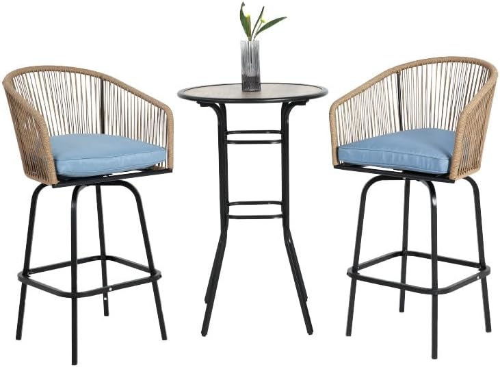 ya 28 10.13 baidi 3pcs Bar Set Blue,2 Swivel Chairs,1 Round DPC Wood-Like Table,Bar Height