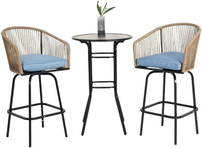 ya 28 10.13 baidi 3pcs Bar Set Blue,2 Swivel Chairs,1 Round DPC Wood-Like Table,Bar Height
