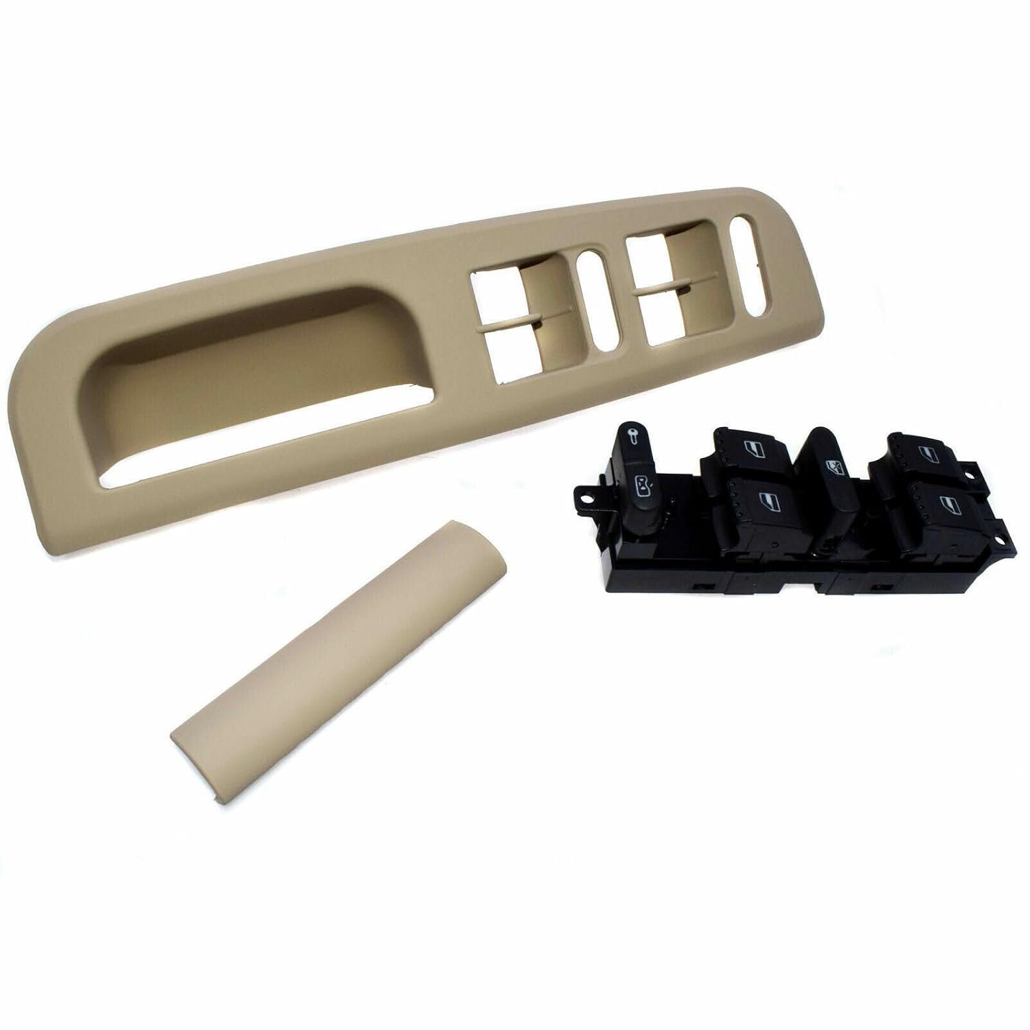 ya 8 8.24 baidi 3-Pack Beige Window Main Switch + Handle Trim + Panel Bezel for VW for Passat for Jetta for Golf 