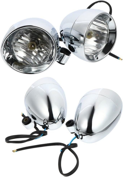 ya 6 8.14 2 Pcs Retro Bullet Fog Light Projector Lights Parts Motorbike Front