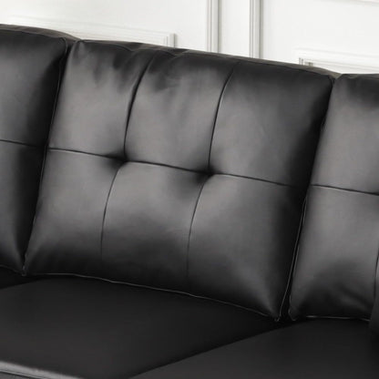 ya 28 10.13 baidi PVC Reversible Sectional Sofa Chaise Black withThrow Pillows, Tufted Cushio