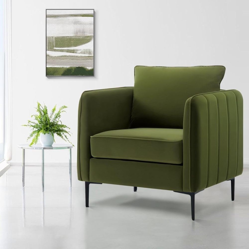 ya 28 10.13 baidi Green Accent for Living Room,Velvet Mid-Century Modern,1 Pillow+Metal Legs