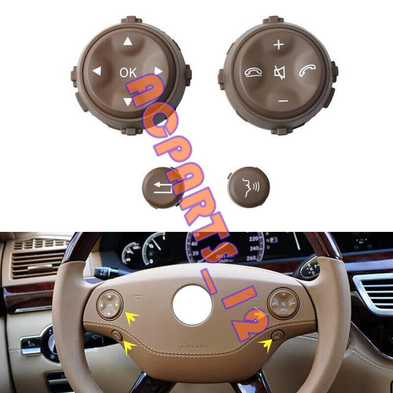 ya 8 8.24 baidi for Mercedes W221 S Class 2006-09 4pcs/Set Brown Steering Wheel Control Buttons 