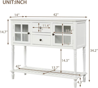 ya 28 10.13 baidi Sideboard White Console Table Bottom Shelf, Glass Buffet Storage Cabinet