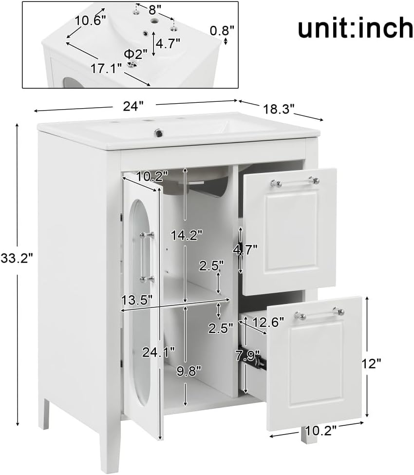 ya 28 10.13 baidi White 24 Bathroom Vanity Sink - 2 Drawers, 1, Adjustable Shelf
