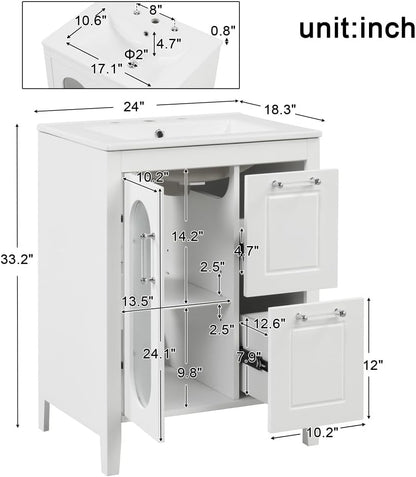 ya 28 10.13 baidi White 24 Bathroom Vanity Sink - 2 Drawers, 1, Adjustable Shelf
