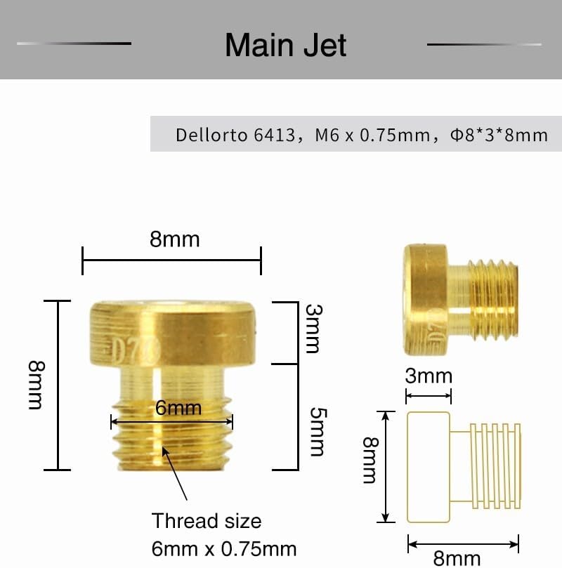 ya 2 8.24 baidi 10Pcs Dellorto 6413 M6x0.75mm #66-#155 For PHBH PHBL PHBE Carburetor Main Jets