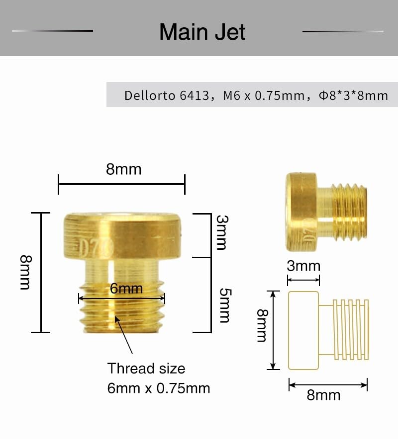 ya 7 8.24 baidi 10Pcs Dellorto 6413 M6x0.75mm 66-155 for PHBH PHBL PHBE Carburetor Main Jets