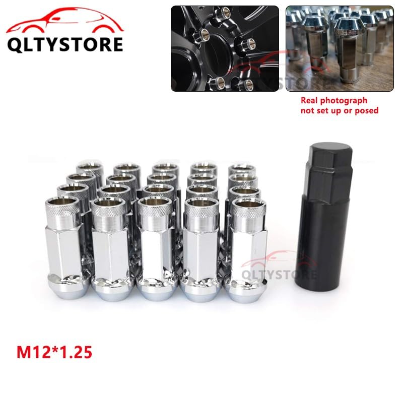 ya 10 9.16 baidi 20Pc M12x1.25 Car 48mm Open End Lug Nut Set Steel Wheel Nut Bolt w/Socket Silver
