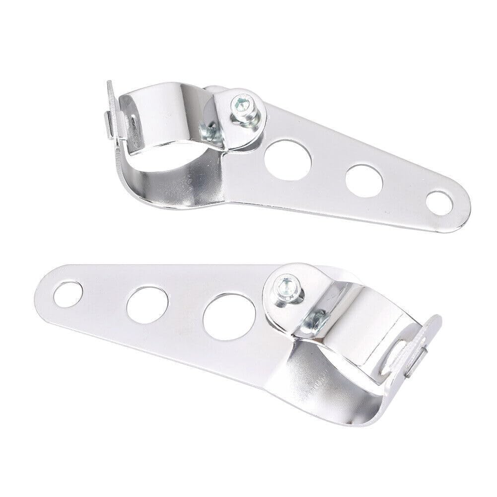 ya 6 8.14 Pair Fork Mount Headlight Casing Brackets for Cafe Racer Bobber Chopper Silver