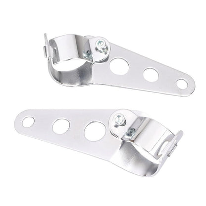 ya 6 8.14 Pair Fork Mount Headlight Casing Brackets for Cafe Racer Bobber Chopper Silver