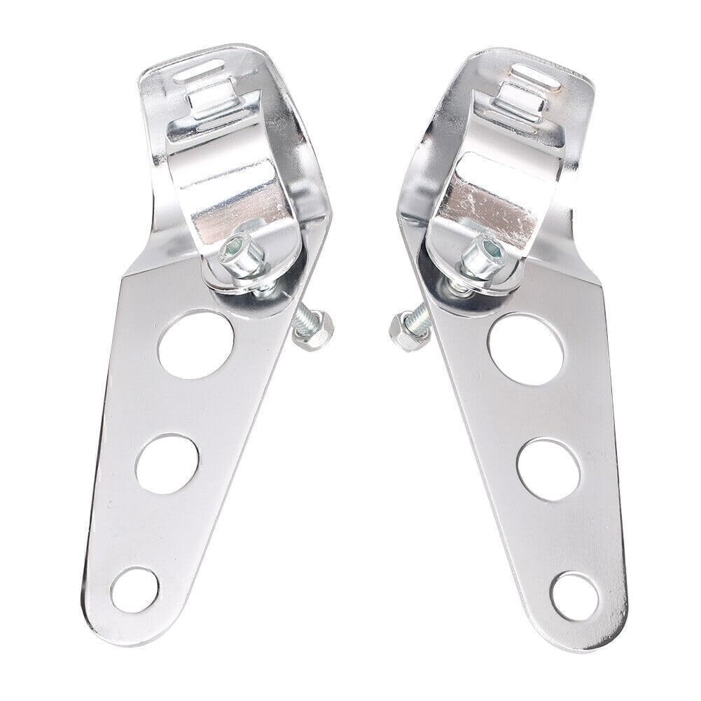 ya 6 8.14 Pair Fork Mount Headlight Casing Brackets for Cafe Racer Bobber Chopper Silver