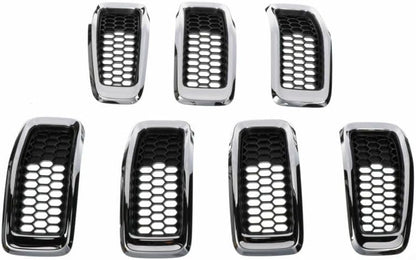 ya 2 8.15 7-piece Front Grille Insertion kit Chrome Black Suitable for 2014-2018 for Jeep Cherokee O