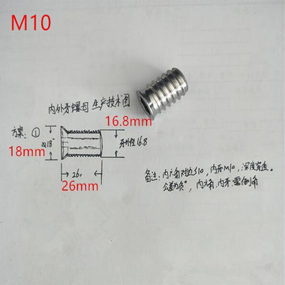 ya 15 10.19 baidi M6 M8 M10 Stainless Steel Furniture Nut Hex Flat Head Screw Threaded Wood Insert-6
