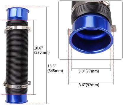 ya 10 9.16 baidi 3 Inch 76mm Flexible Automotive Cold Air Intake Hose Filter Tube Telescopic Tube Blue -