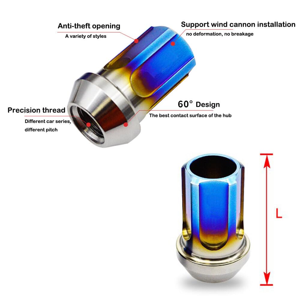 ya 5 8.10 Open Ended Wheel Locking Anti Theft Bolt M12 Titanium Alloy Set (4 Bolts+1 Key)