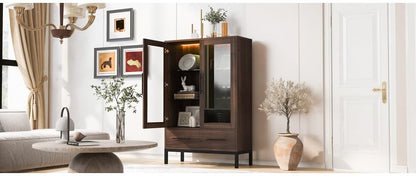 ya 28 10.13 baidi 60'' Tall Display Cabinet Modern w/ Tempered Glass , LED Light, 2 Drawers