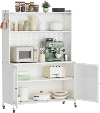 ya 28 10.13 baidi Kitchen Pantry Cabinet White - Tall Storage Glass Doors, Adjustable Shelves