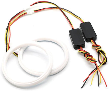 ya 4 8.10 2x White Yellow 80MM Switchback LED Angel Eyes Halo Rings Car Headlight Retrofit