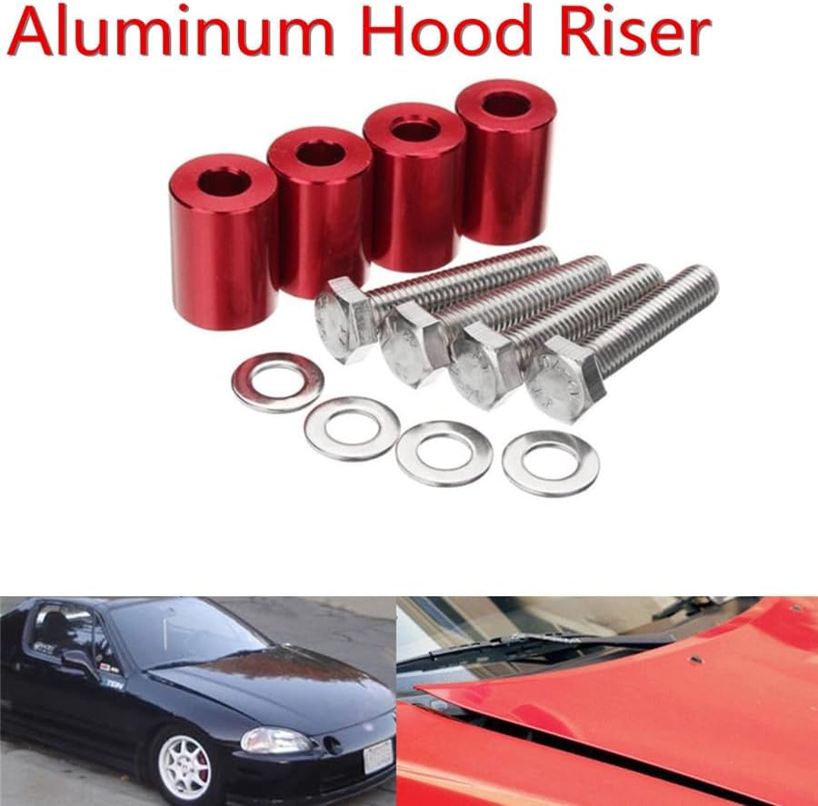 ya 4 8.14 4 Pcs Hood Risers Red Aluminum Hood Vent Spacers Kit for 8mm Bolt Turbo Engine