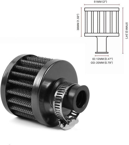ya 13 9.15 baidi 2X 12mm for Mini Cone Cold Racing Turbo Air Intake Crank Case Breather Air Filter