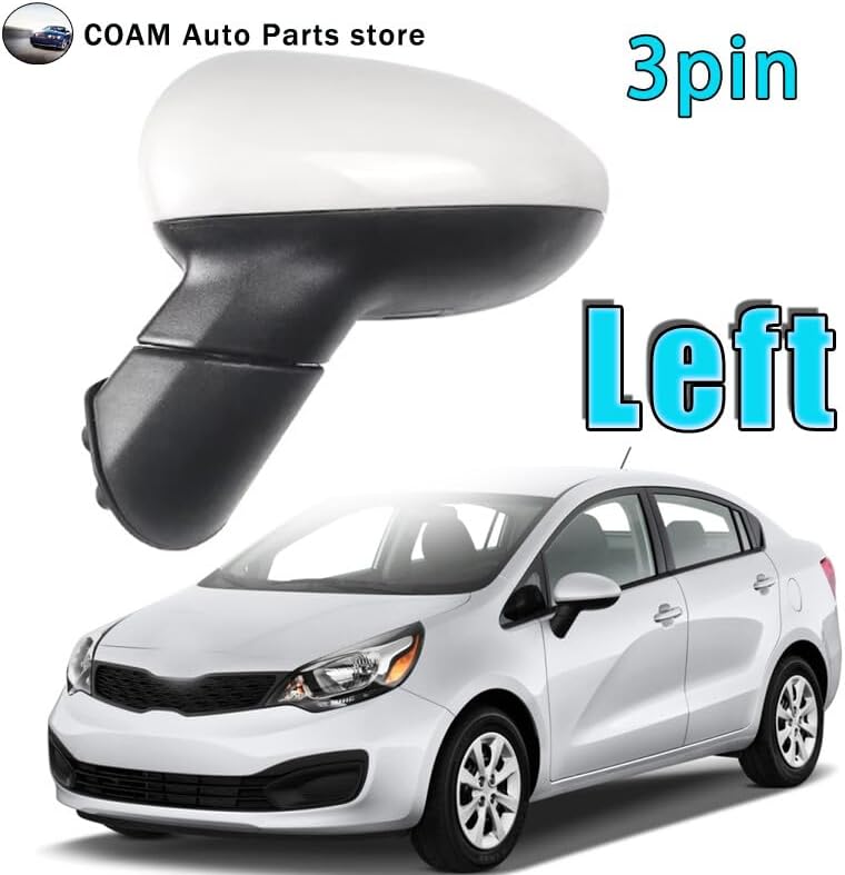 ya 4 8.8.2 Left White Car Door Exterior Rearview Mirror Assembly 3 Inch for Kia Rio 2011-2017