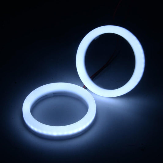 ya 4 8.14 2 Pack 70mm DRL COB LED Angel Eye Halo Fog Light Lamp White @