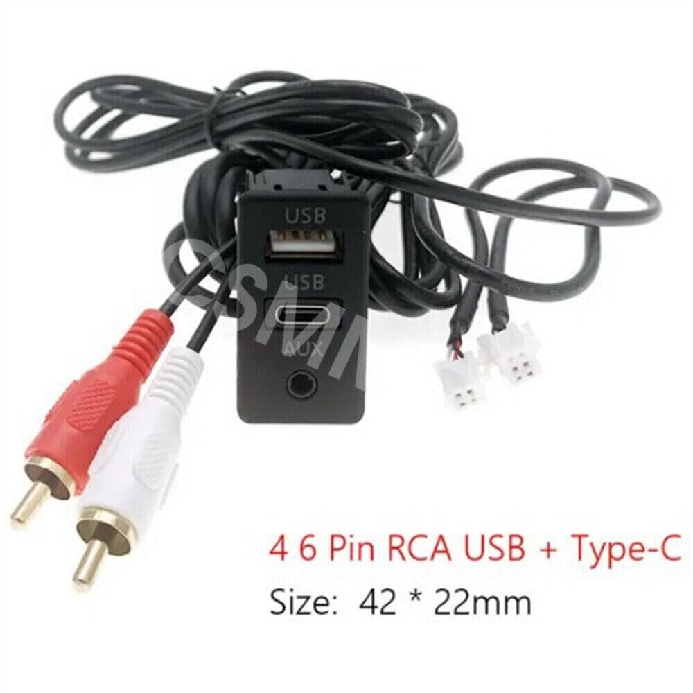 ya 6 8.24 baidi 4 Pin 6 Pin to USB+Type-C+RCA for Audi o AUX Cable Adapter for Car Stereo Navigation