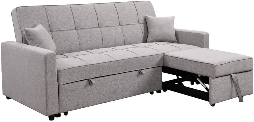 ya 28 10.13 baidi Light Gray 83 Sofa Bed,3 Seater, Pull Out Couch,Adjustable Backrest,Conver