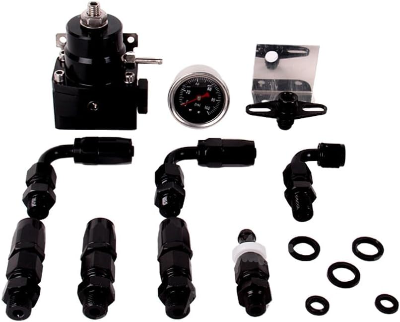 ya 11 9.14 baidiUniversal 0-100 Psi Gauge -6AN Black Adjustable Fuel Pressure Regulator Kit