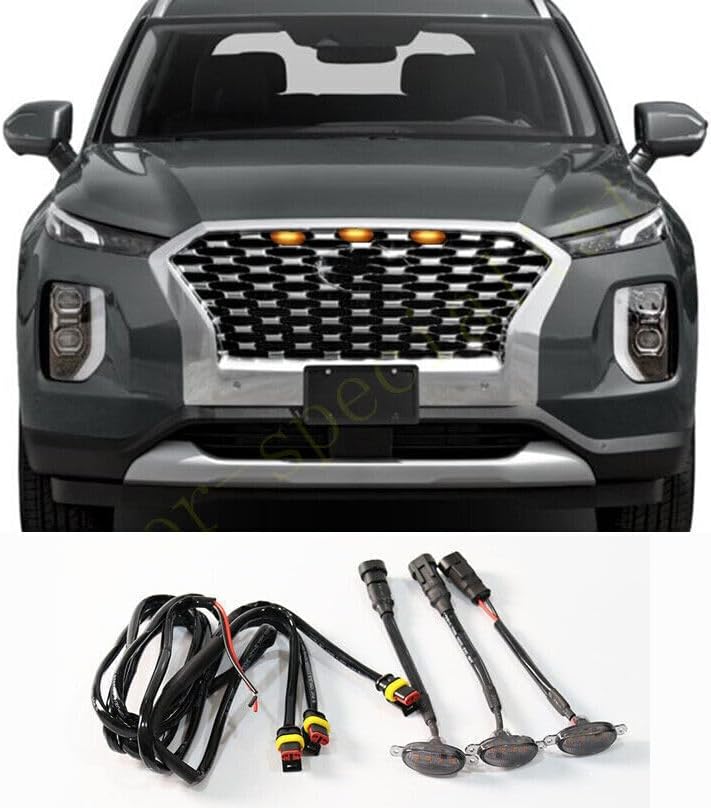 ya 4 8.10 3x Front Grille LED Light Raptor Style Smoky Trim for Hyundai Palisade 2016-2021