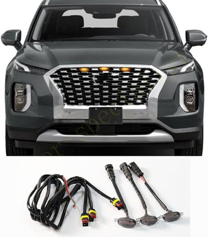 ya 4 8.10 3x Front Grille LED Light Raptor Style Smoky Trim for Hyundai Palisade 2016-2021