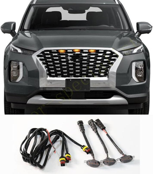 ya 4 8.10 3x Front Grille LED Light Raptor Style Smoky Trim for Hyundai Palisade 2016-2021