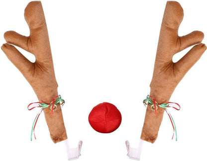 ya 9 10.24 3 Pack Deer Antlers and Red Nose Reindeer Decorations Car Christmas Holiday Light Brown -