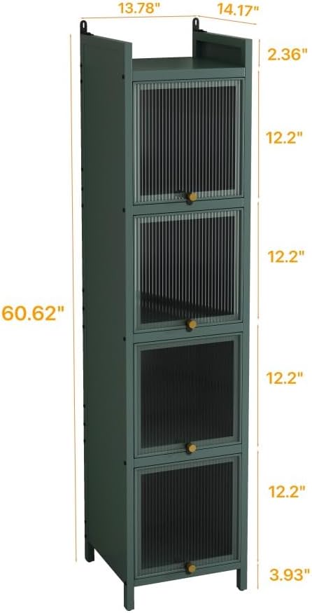 ya 28 10.13 baidi Modern Dark Green Four-tier Glass Cabinet,w/Five-tier Storage for Entryway