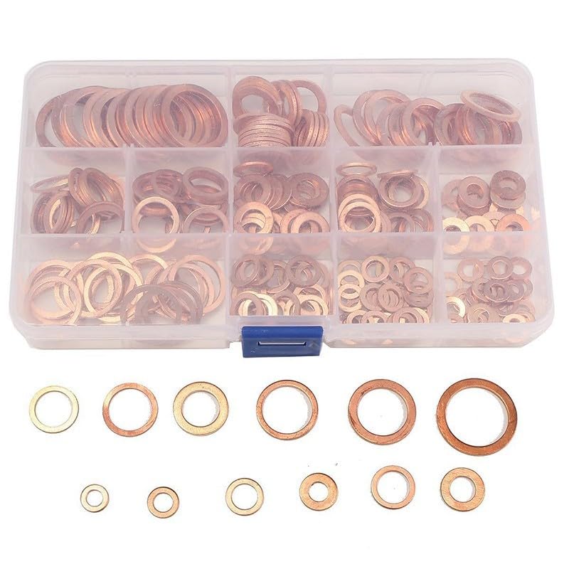 ya 12 10.8 baidi 12 Sizes 280x Solid Copper Crush Washers Seal Flat Ring Set for Car/Marine/Plant
