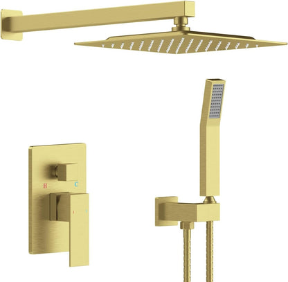 ya 28 10.13 baidi 10 Brushed Gold Rainfall Shower Mount w/Handheld & Brass Valve