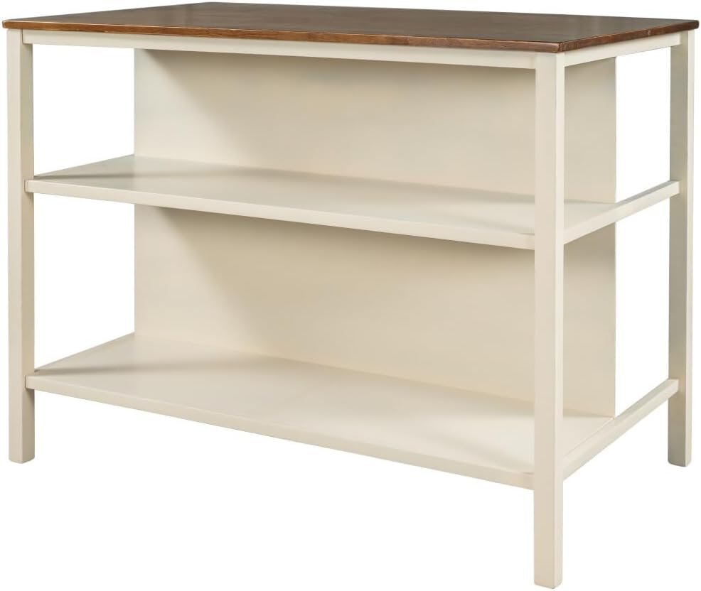 ya 28 10.13 baidi 45 Kitchen Island Rustic Solid Wood w/Rubberwood Butcher Block & 2 Open Sh