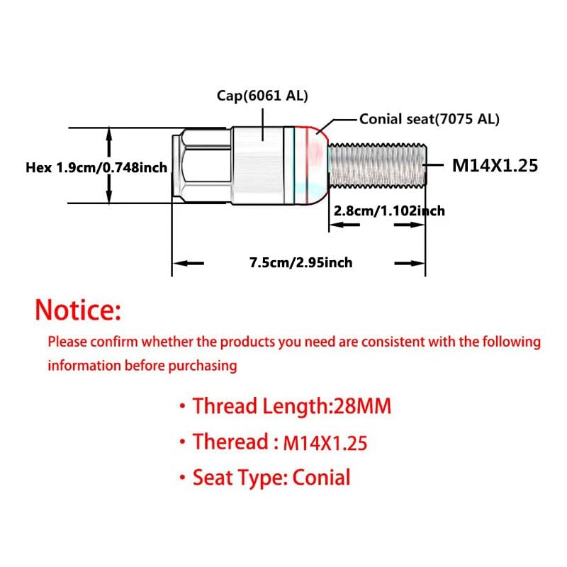 ya 10 9.16 baidi 20x M14x1.25 Wheel Lug Bolt 28mm Shank Cone for SEAT Stud for Most Aftermarket