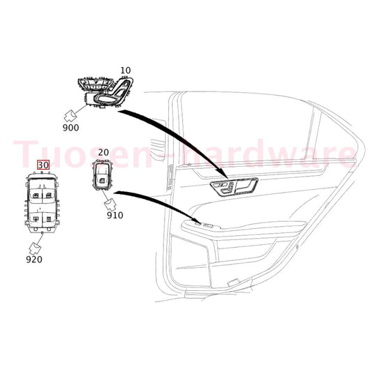 ya 5 8.10 Power Window Switch for Benz W222 S550 S600 S63 AMG 14-17 Rear Right 2229051505