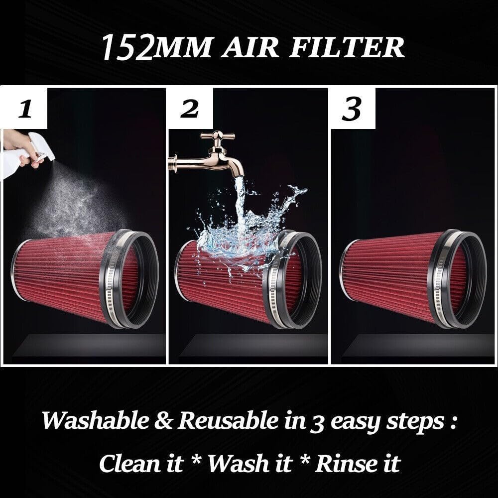 ya 13 9.15 baidi 6 152mm Universal Inlet Truck Air Intake Cone Replacement Dry Air Filter RED