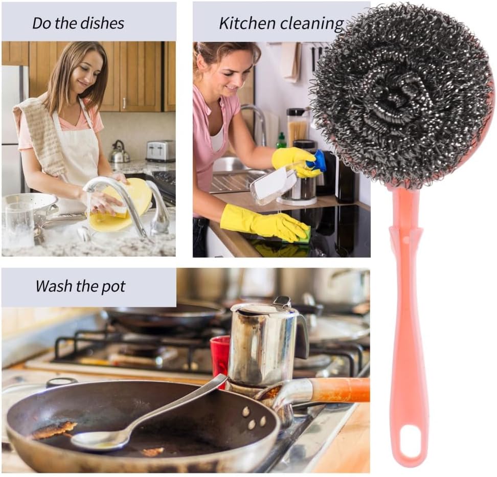 ya 14 9.20 baidi Steel Wool Cleaning Ball Pan Scrubber with Handle Stainless Cleaner-1