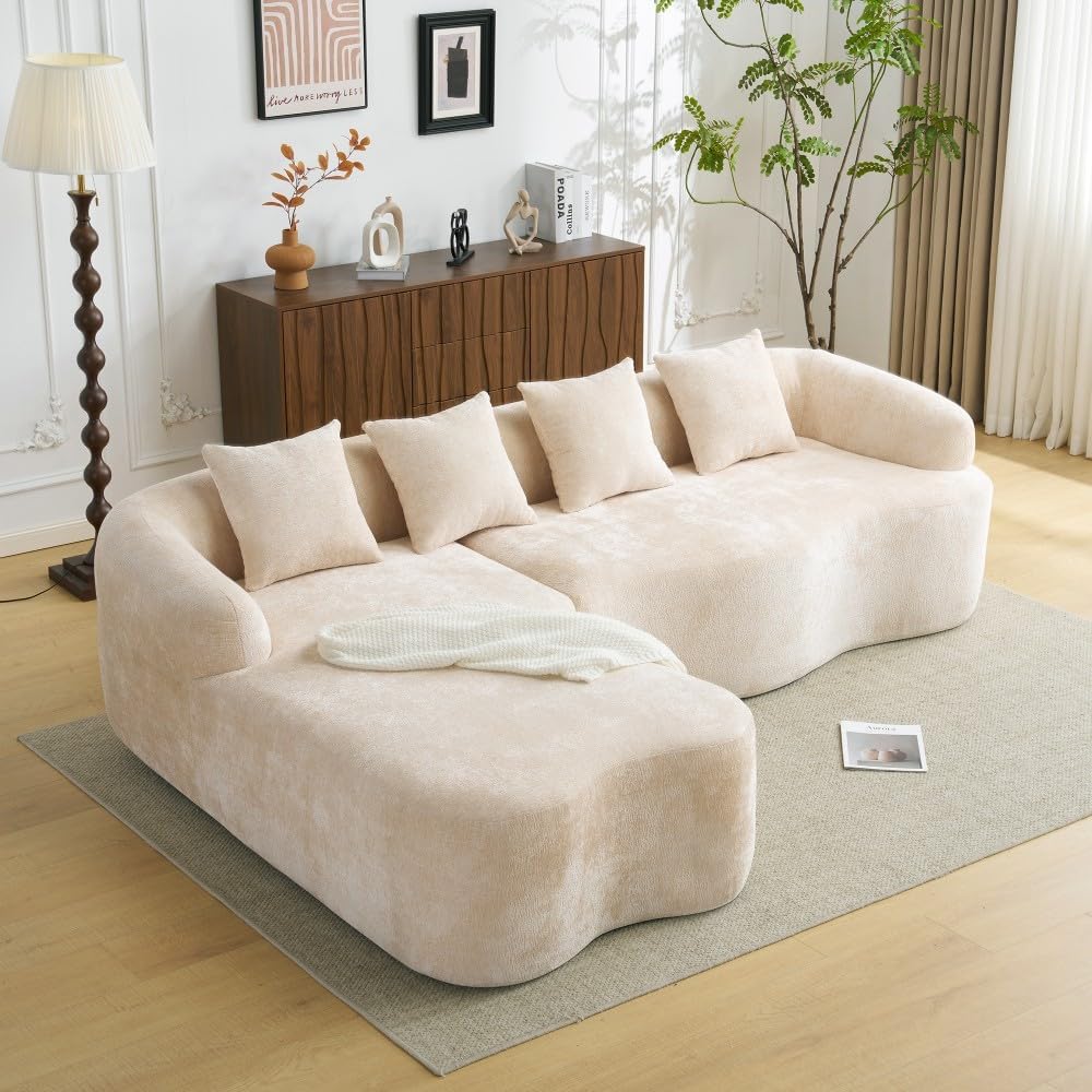 ya 28 10.13 baidi Full Compression Beige L-Shape Sectional Chaise Sofa,Modular Chenille for P